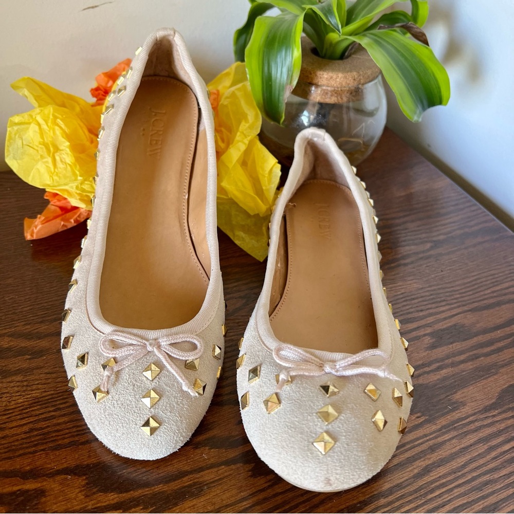 J. CREW CREAM BALLET FLATS with GOLD ACCENTS